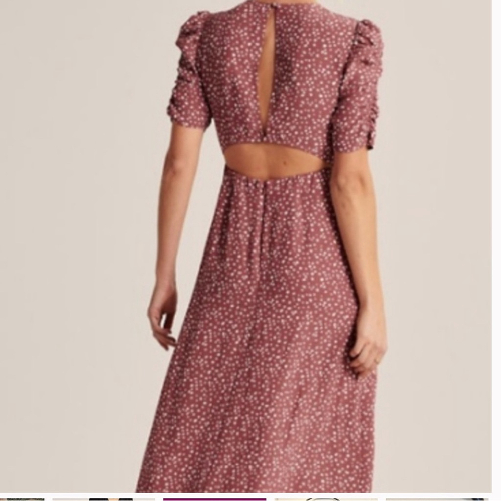 new Abercrombie & Fitch Backless Pink Floral Dress Midi Polka Dot - Picture 5 of 11